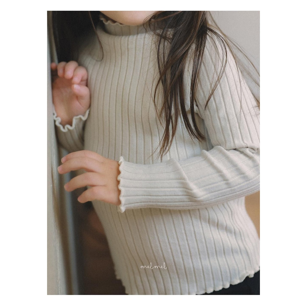 melmel モックネックリブロンT