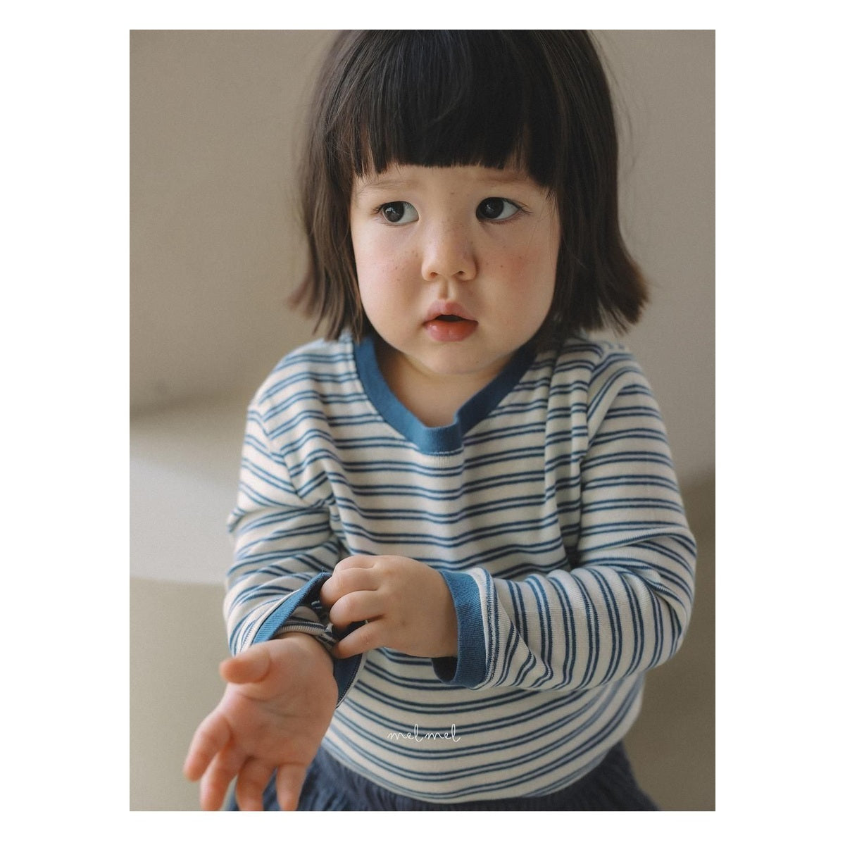 melmel 配色ボーダーTシャツ
