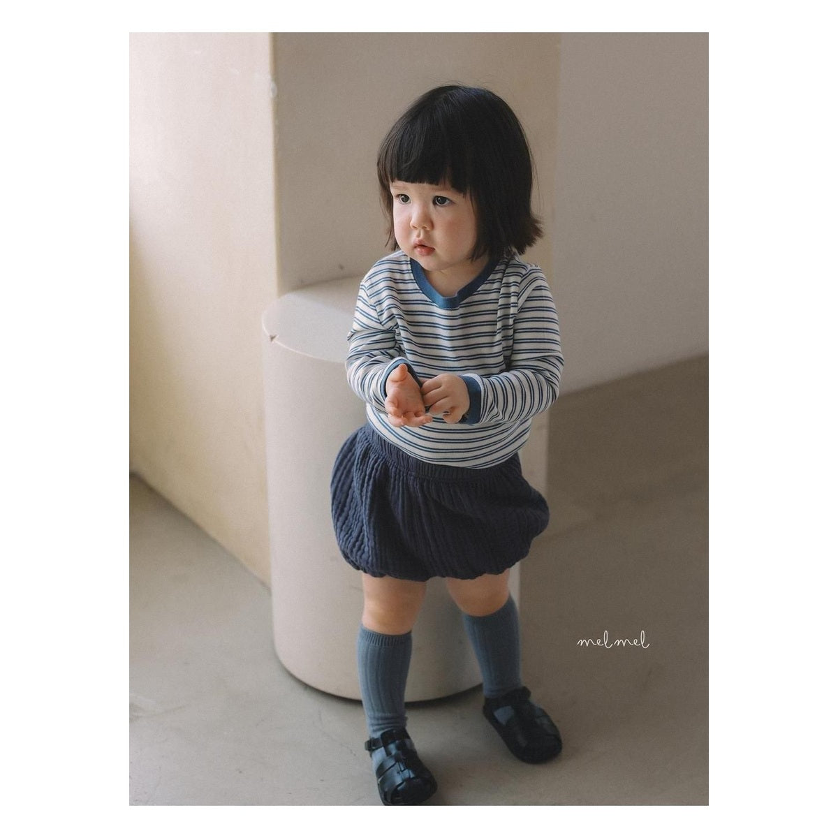 melmel 配色ボーダーTシャツ