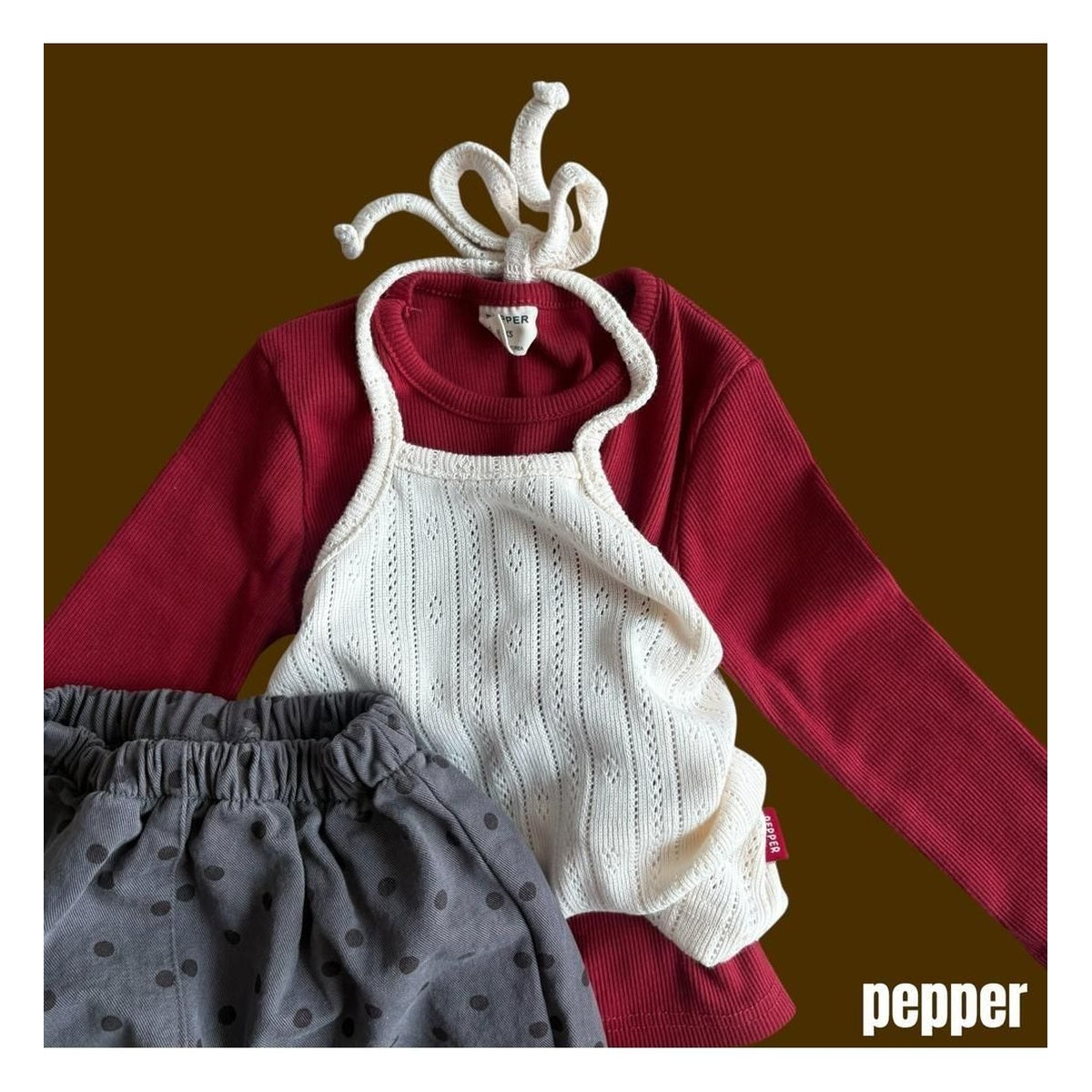 PEPPER ニットアイレットホルターキャミソール