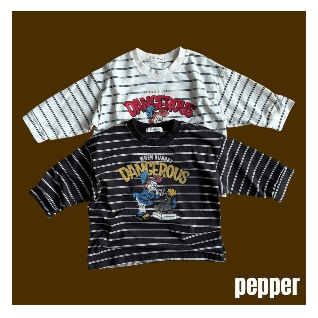 PEPPER ブルドッグ柄ボーダーTシャツ