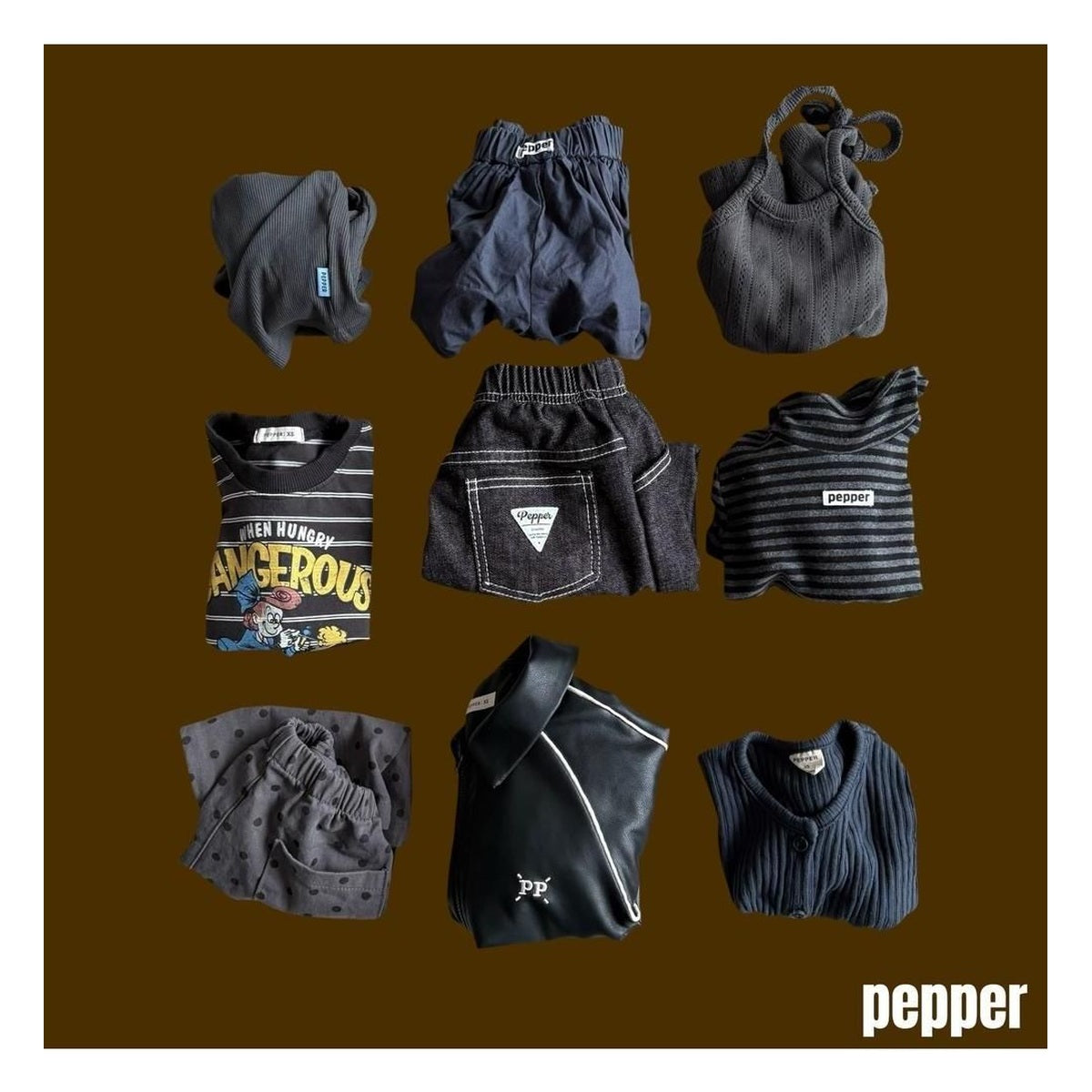 PEPPER ブルドッグ柄ボーダーTシャツ