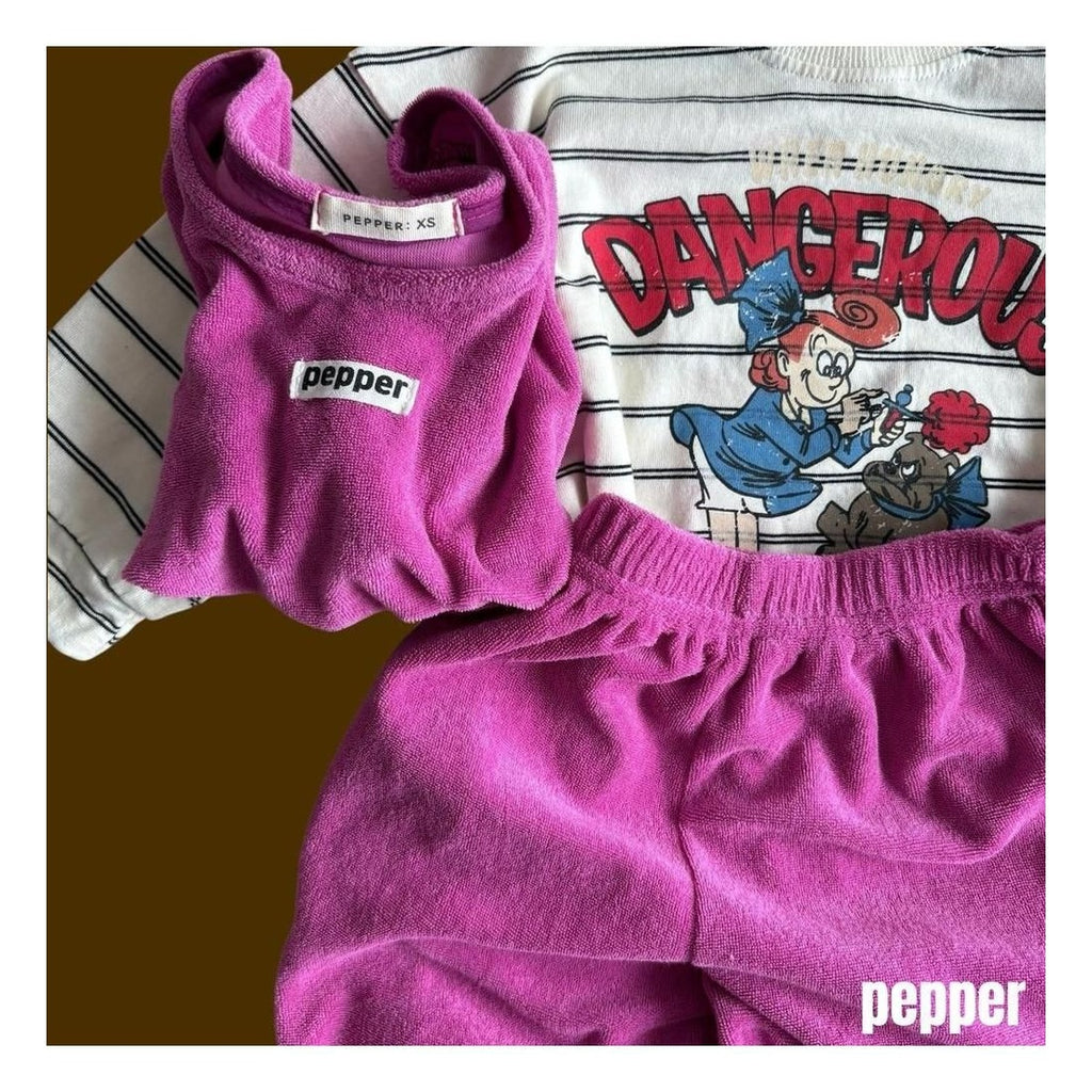 PEPPER ブルドッグ柄ボーダーTシャツ